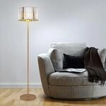 LED Stehleuchte, Metall Holzoptik, Kristalle rauch, H 150 cm