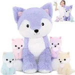 XXL Fuchs Kuscheltier mit 4 Babys im Bauch, 48cm, sitzend, Pl&uuml;schtier,...
