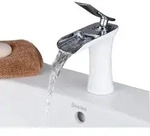 Waschtischarmatur Wasserfall Einhebelmischer Messing Wei&szlig;/Chrom - Wei&szlig;/Silber