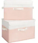 Aufbewahrungsbox Stoff mit Deckel, 2 St&uuml;ck, faltbar, wei&szlig;-rosa, 40x26x25,5 cm