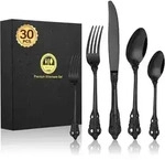 Besteckset 30-teilig Edelstahl Schwarz Matt Gepr&auml;gt f&uuml;r 6 Personen