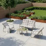Gartenm&ouml;belset 'Kivanta' 5-tlg. Sitzbank St&uuml;hle mit Kissen Tische Stahl Beige...