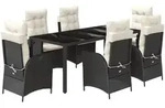 vidaXL 7-tlg. Garten-Essgruppe mit Kissen Schwarz Poly Rattan - Schwarz