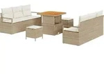 vidaXL Garten-Sofa-Set 9 stk. Beige Poly Rattan - Beige