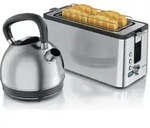 Arendo Fr&uuml;hst&uuml;cks-Set, Wasserkocher Edelstahl 1,5l, 4 Scheiben...