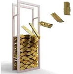 Kaminholzregal innen + au&szlig;en Metall verzinkt 60x25x150 Beige / Cremewei&szlig;