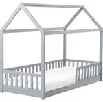 BELIANI Hausbett f&uuml;r Kinder Grau Kiefernholz mit Rausfallschutz Lattenrost...
