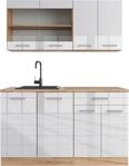 Singlek&uuml;che Vicco R-Line Wei&szlig; Hochglanz/Goldkraft Eiche 140 cm ohne Arbeitsplatte,