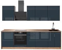 K&uuml;chenzeile Vicco Fame-Line Dunkelblau Hochglanz/Goldkraft Eiche 280 cm, AP...