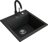 Granitsp&uuml;le mit Armatur Bergstr&ouml;m Schwarz 49 x 50 cm mit Armatur Schwarz,...