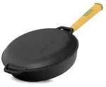 &Oslash;24cm 47mm hoch Gusseisenpfanne Gu&szlig;eisenpfanne mit Holzgriff und...