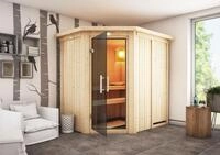 Karibu Sauna Innensauna Carin Eckeinstieg Ofen 9 kW integr. Strg 196x151x198 cm ohne
