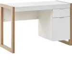 BELIANI Schreibtisch Wei&szlig; u. Braun Faserplatte Rechteckig 112 x 50 cm mit...