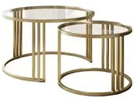 Runder Couchtisch 2in1 LORI GLASS geb&uuml;rstetes Gold, transparentes Glas - Wei&szlig;