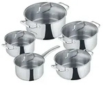 Berndes b.urban Edelstahl Topfset 5-teilig mit Glasdeckeln, Kocht&ouml;pfe 16/20/24,