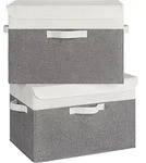 Aufbewahrungsboxen mit Deckel, 2 St&uuml;ck, Stoff, faltbar, wei&szlig;-grau, 43x30x29...