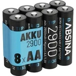 ABSINA 8x Akku AA wiederaufladbar 2900 - NiMH AA Akkus mit 1,2V & min. 2650mAh -
