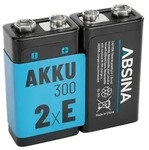 ABSINA 2x 9V Akku Block wiederaufladbar 300 mit geringer Selbstentladung - 9V