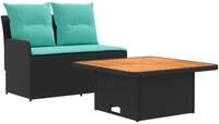 vidaXL Garten Armlehnen Sofa mit Klapptisch 2 St&uuml;ck Schwarz und T&uuml;rkis