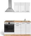 Singlek&uuml;che Vicco R-Line Wei&szlig; Hochglanz/Goldkraft Eiche 160 cm mit Herdumbauschrank