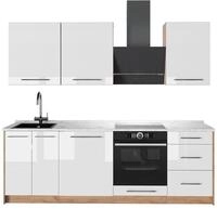 K&uuml;chenzeile Vicco Fame-Line Wei&szlig; Hochglanz/Goldkraft Eiche 230 cm, AP Marmor,...