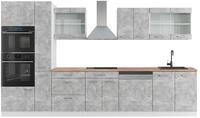 K&uuml;chenzeile Vicco R-Line Beton/Wei&szlig; 350 cm mit Hochschrank, AP Eiche, Model...