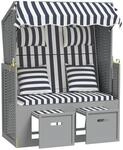 vidaXL Strandkorb mit Kissen Poly Rattan und Massivholz Blau & Wei&szlig;