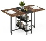 Mobiler Klappbarer Esstisch mit 2 Ablagen, 140 x 80 x 75 cm, Rustikales...