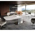 DELIFE Esstisch Edge Boot 200-300x120 cm Keramik Onyx Pearl Wave Edelstahl...