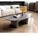 DELIFE Couchtisch Edge Oval 140x75 cm Keramik Beton Grau Ovada Effektfinish Titan