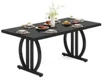 Esstisch rechteckig 160x80 cm Schwarz Metallrahmen f&uuml;r 4-6 Personen...