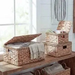 3er Set Aufbewahrungsbox HWC-C23, Truhe Kiste Box mit Deckel, Wasserhyazinthe