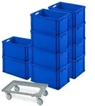 10 Eurobeh&auml;lter 600x400x320 mm, blau + GRATIS Schwerlast-Transportroller - Blau
