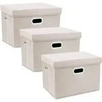Aufbewahrungsbox mit Deckel Gro&szlig;, Stoff, Faltbar, Waschbar, 3-St&uuml;ck, Beige,