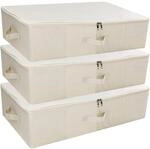 Unterbett-Aufbewahrungsbeh&auml;lter faltbar starr Organizer Stoff 3 St&uuml;ck Beige