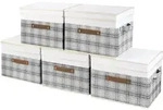 Faltbare Aufbewahrungsbox mit Deckel, Patchwork-Design, Stoff, Grau-wei&szlig;, 5...