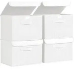 Aufbewahrungsboxen mit Deckel, faltbar, mit Griff, Stoff, 4 St&uuml;ck, Hellwei&szlig;