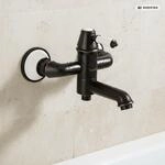 PaulGurkes Nostalgie Retro Aufputz Wannenarmatur schwarz mit wei&szlig;er Keramik