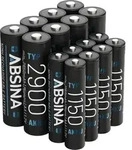 ABSINA 8x AA Mignon 2900 & 8x AAA Micro 1150 Akku - NiMH Wiederaufladbare Akkus...