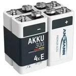 ANSMANN Akku 9V 300mAh E-Block NiMH 1,2V &ndash; 1000x wiederaufladbar (4 St&uuml;ck)