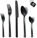 Besteckset 60-teilig f&uuml;r 12 Personen, Edelstahl, Schwarz, Hochglanzpoliert,