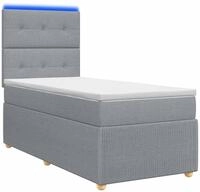 vidaXL LED Boxspringbett mit Matratze Hellgrau 90 x 190 cm Stoff