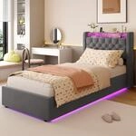 okwish Polsterbett 90&times;190 mit Stauraum-Kopfteil und LED, Einzelbett mit...
