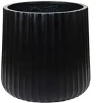 VIVANNO Blumentopf Fiberglas VEKRA ARC Rund, Schwarz geriffelt - 42x40 cm -...