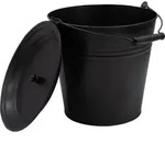 Deko Zinkeimer mit Holzgriff und Deckel - schwarz / 12 L - Metall Eimer zum
