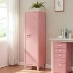 Einzelspind &rsquo;Kurikka&rsquo; mit 2 Ablagen abschlie&szlig;bar Metall 137 x 38 x 38 cm Rosa -