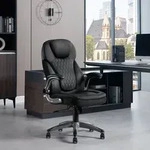 WOLTU B&uuml;rostuhl, ergonomisch, mit Kopfst&uuml;tze Armlehnen, Kunstleder, Schwarz -