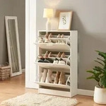 Schuhschrank 'Sykkylven' Schuhkipper mit 3 Klappen 103 x 60 x 24 cm Wei&szlig; -...