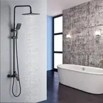 Duscharmatur Schwarz, H&ouml;henverstellbar 90-124cm, Regendusche Duschkopf,...