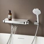 doporro Badewannenarmatur Thermostat mit Handbrause, Wasserfall Wannenarmatur...